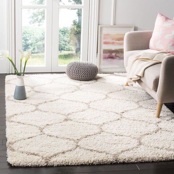 SAFAVIEH Hudson Arline Geometric Shag Area Rug, Ivory/Beige, 5'1" x 7'6"
