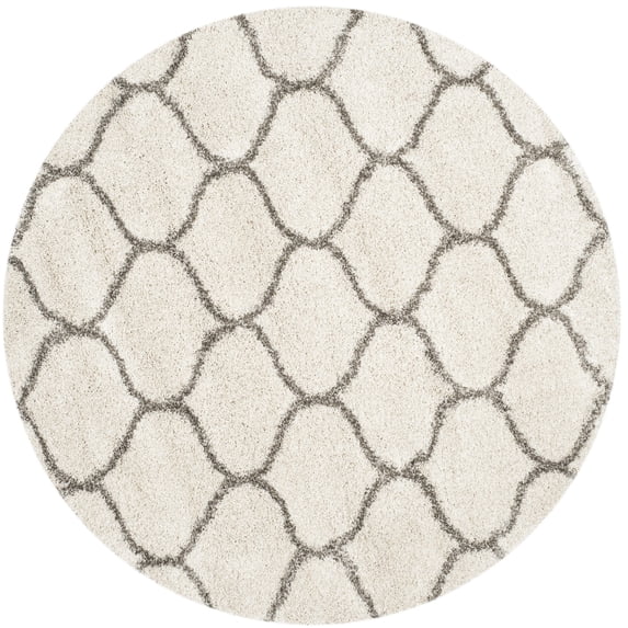 SAFAVIEH Hudson Arline Geometric Shag Area Rug, Ivory/Grey, 8' x 8' Round