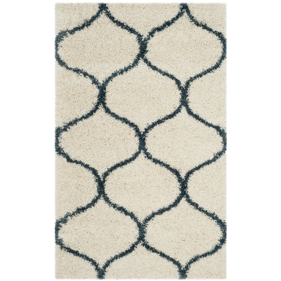 SAFAVIEH Hudson Arline Geometric Shag Area Rug, Ivory/Slate Blue, 3' x 5'