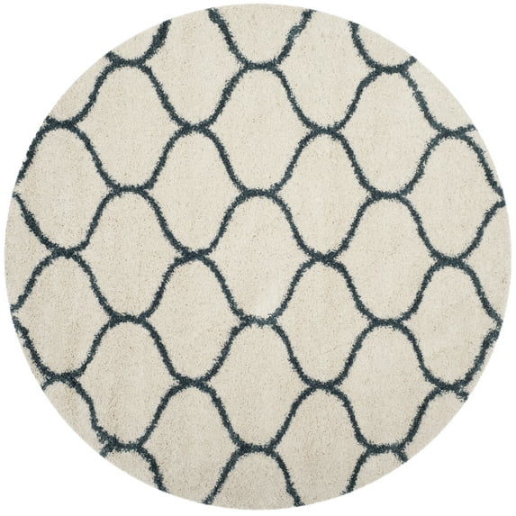 SAFAVIEH Hudson Arline Geometric Shag Area Rug, Ivory/Slate Blue, 7' x 7' Round