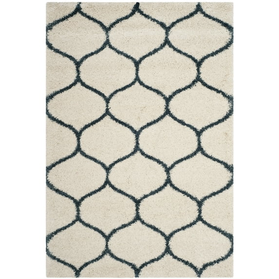 SAFAVIEH Hudson Arline Geometric Shag Area Rug, Ivory/Slate Blue, 9' x 12'