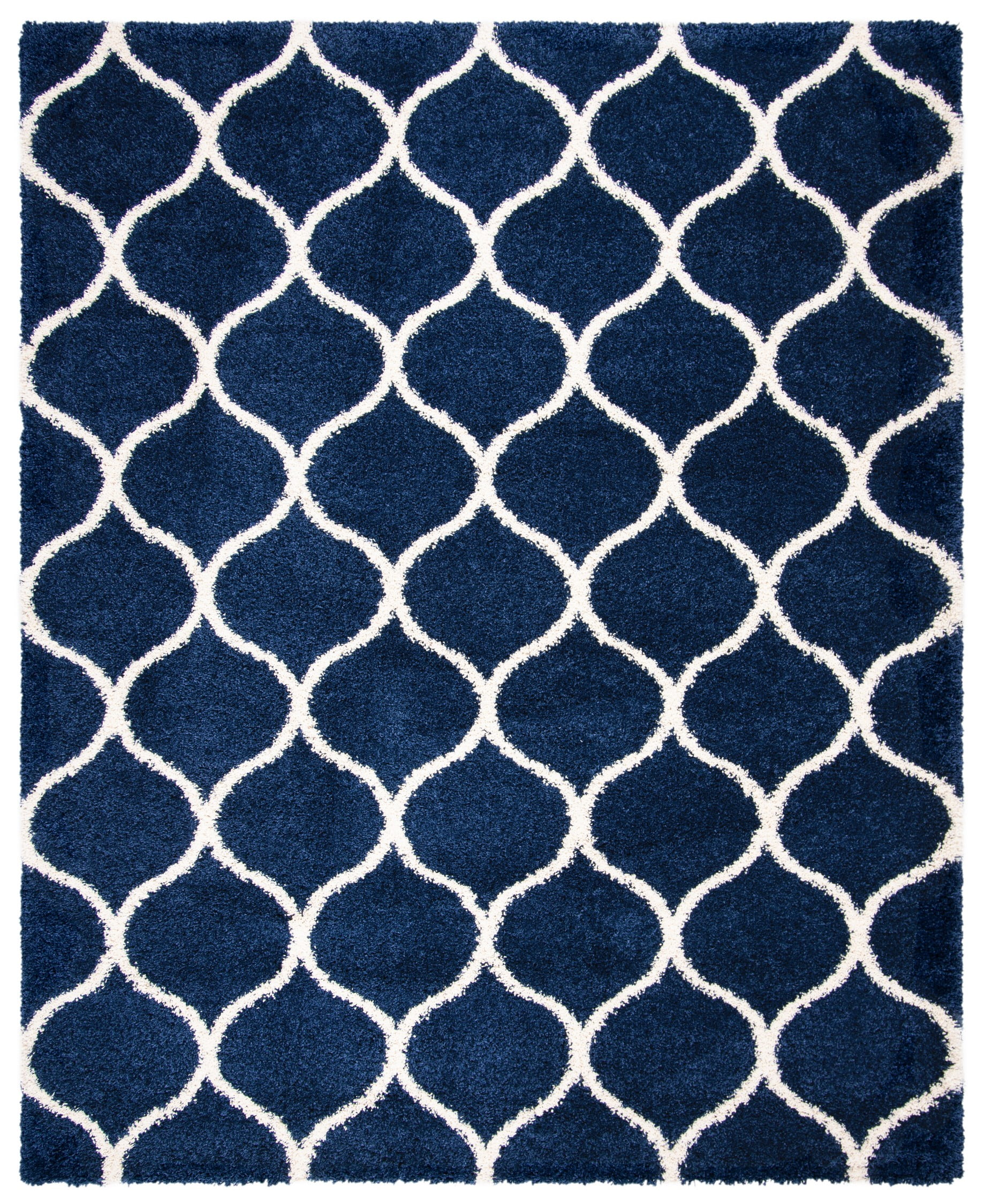 Navy and Ivory Hand-Knotted Shag Area Rug 68"x22"