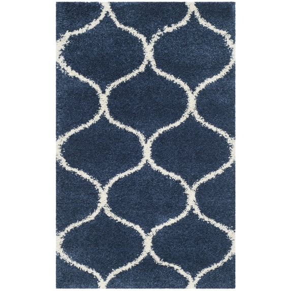 SAFAVIEH Hudson Arline Geometric Shag Area Rug, Navy/Ivory, 2' x 3'