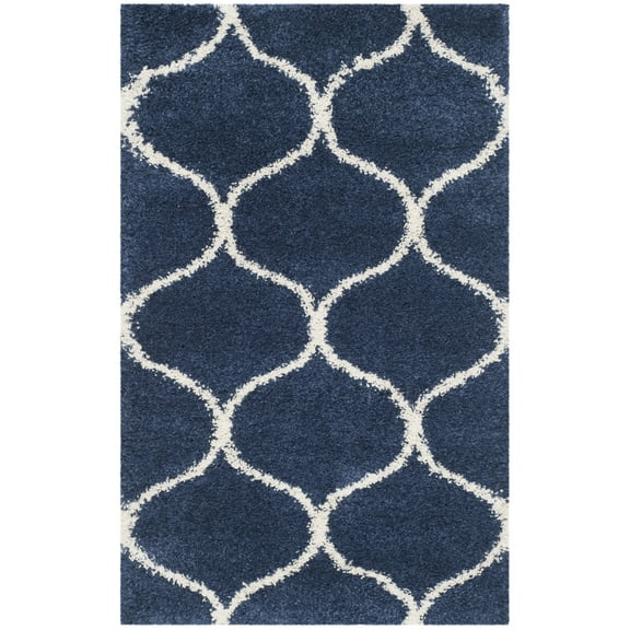SAFAVIEH Hudson Arline Geometric Shag Area Rug, Navy/Ivory, 3' x 5'
