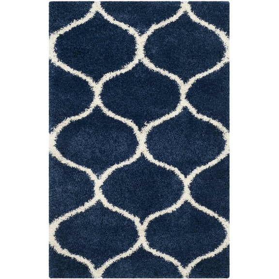 SAFAVIEH Hudson Arline Geometric Shag Area Rug, Navy/Ivory, 5'1" x 7'6"