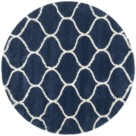 SAFAVIEH Hudson Arline Geometric Shag Area Rug, Navy/Ivory, 5' x 5' Round