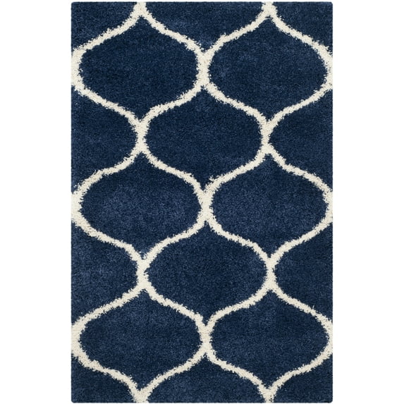 SAFAVIEH Hudson Arline Geometric Shag Area Rug, Navy/Ivory, 6' x 9'