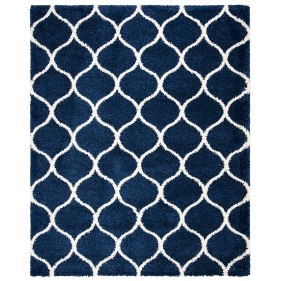 SAFAVIEH Hudson Arline Geometric Shag Area Rug, Navy/Ivory, 9' x 12'