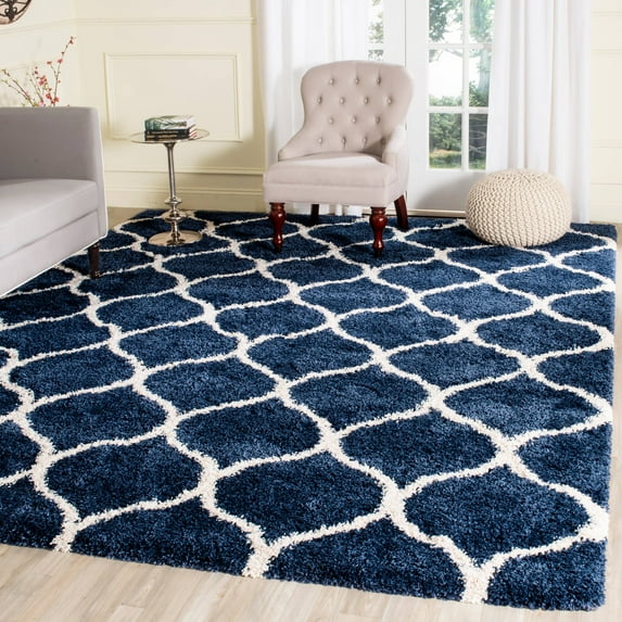 SAFAVIEH Hudson Arline Geometric Shag Area Rug, Navy/Ivory, 9' x 9' Square