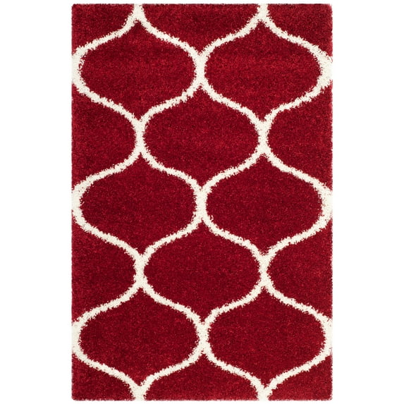 SAFAVIEH Hudson Arline Geometric Shag Area Rug, Red/Ivory, 3' x 5'