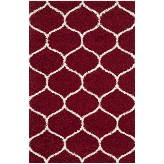 SAFAVIEH Hudson Arline Geometric Shag Area Rug, Red/Ivory, 5'1" x 7'6"