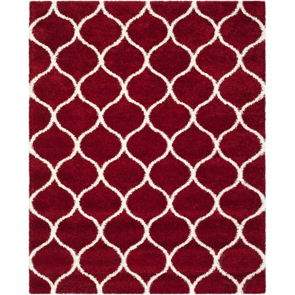 SAFAVIEH Hudson Arline Geometric Shag Area Rug, Red/Ivory, 8' x 10'