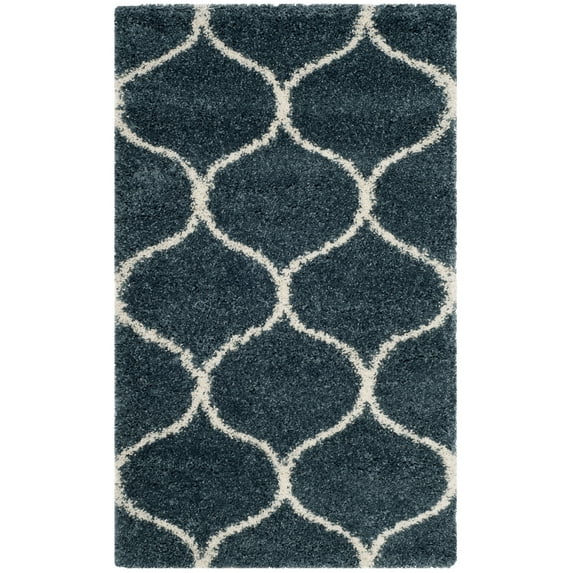SAFAVIEH Hudson Arline Geometric Shag Area Rug, Slate Blue/Ivory, 3' x 5'