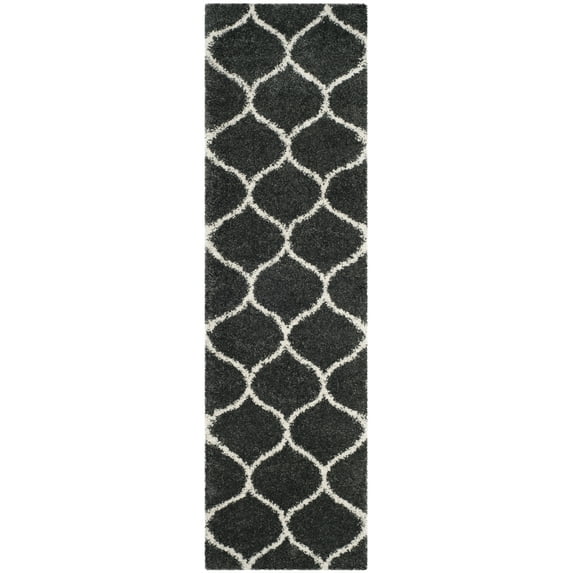 SAFAVIEH Hudson Arline Geometric Shag Runner Rug, Dark Grey/Ivory, 2'3" x 8'