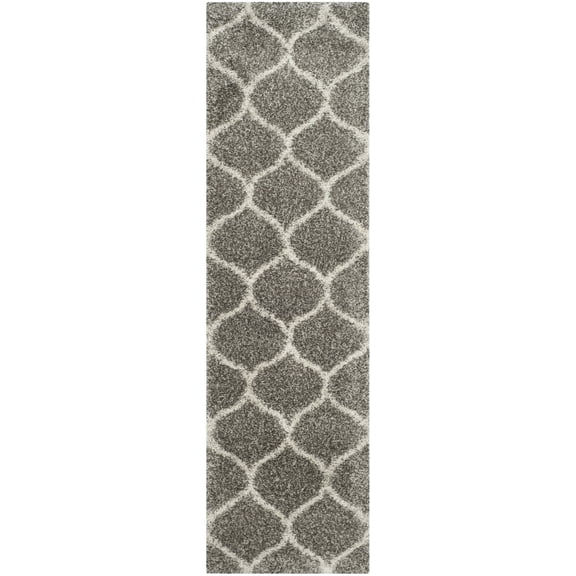 SAFAVIEH Hudson Arline Geometric Shag Runner Rug, Grey/Ivory, 2'3" x 12'