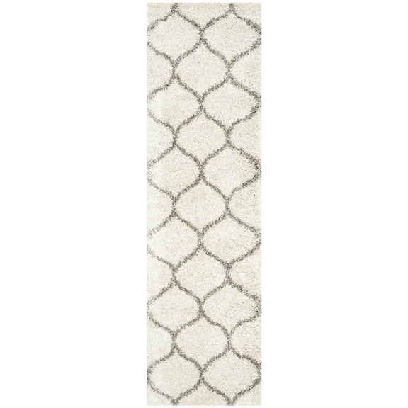 SAFAVIEH Hudson Arline Geometric Shag Runner Rug, Ivory/Grey, 2'3" x 10'