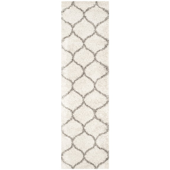 SAFAVIEH Hudson Arline Geometric Shag Runner Rug, Ivory/Grey, 2'3" x 14'