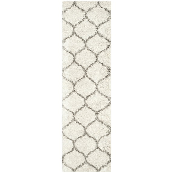 SAFAVIEH Hudson Arline Geometric Shag Runner Rug, Ivory/Grey, 2'3" x 6'
