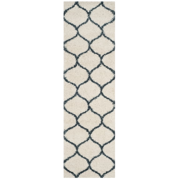 SAFAVIEH Hudson Arline Geometric Shag Runner Rug, Ivory/Slate Blue, 2'3" x 12'