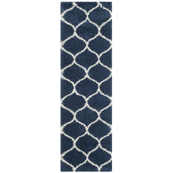 SAFAVIEH Hudson Arline Geometric Shag Runner Rug, Navy/Ivory, 2'3" x 12'