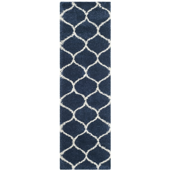 SAFAVIEH Hudson Arline Geometric Shag Runner Rug, Navy/Ivory, 2'3" x 8'