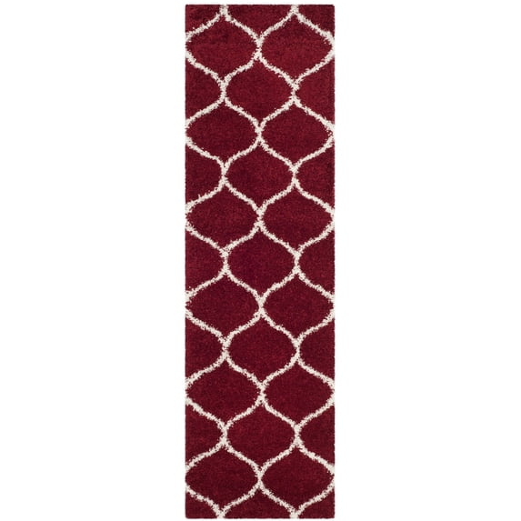 SAFAVIEH Hudson Arline Geometric Shag Runner Rug, Red/Ivory, 2'3" x 12'