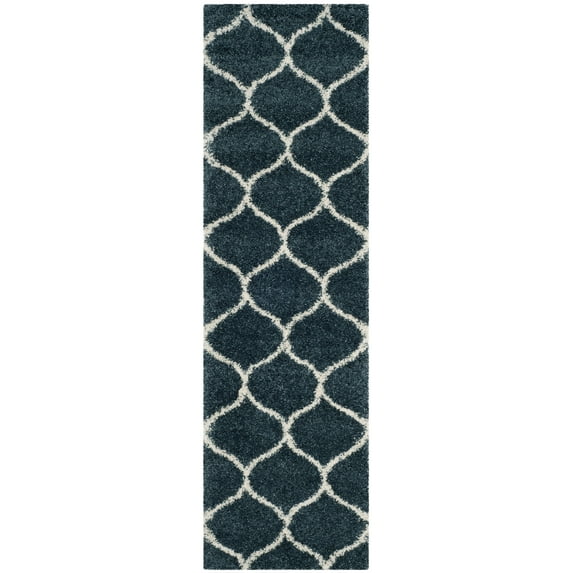 SAFAVIEH Hudson Arline Geometric Shag Runner Rug, Slate Blue/Ivory, 2'3" x 12'
