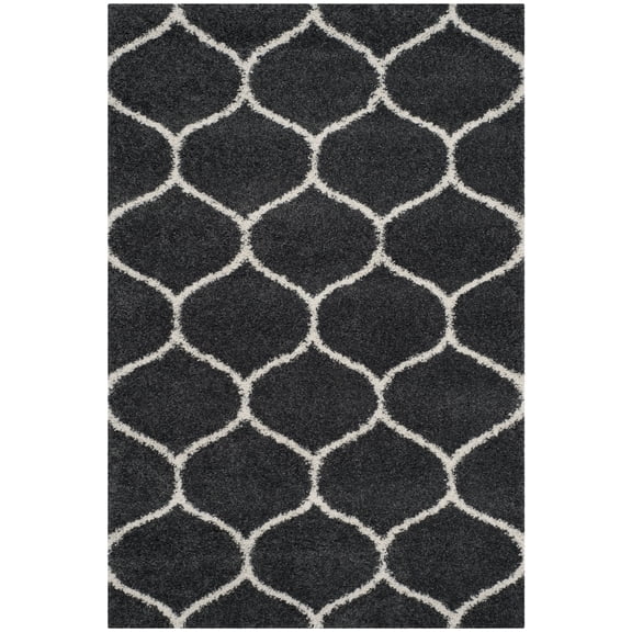SAFAVIEH Hudson Arline Plush Geometric Shag Area Rug, Dark Grey/Ivory, 2' x 3'