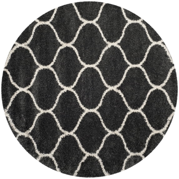 SAFAVIEH Hudson Arline Plush Geometric Shag Area Rug, Dark Grey/Ivory, 3' x 3' Round