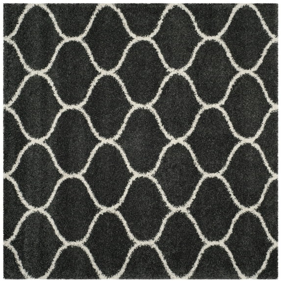 SAFAVIEH Hudson Arline Plush Geometric Shag Area Rug, Dark Grey/Ivory, 3' x 3' Square