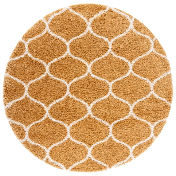 SAFAVIEH Hudson Arline Plush Geometric Shag Area Rug, Gold/Ivory, 7' x 7' Round