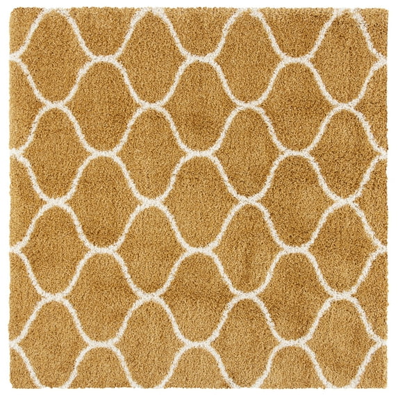 SAFAVIEH Hudson Arline Plush Geometric Shag Area Rug, Gold/Ivory, 7' x 7' Square