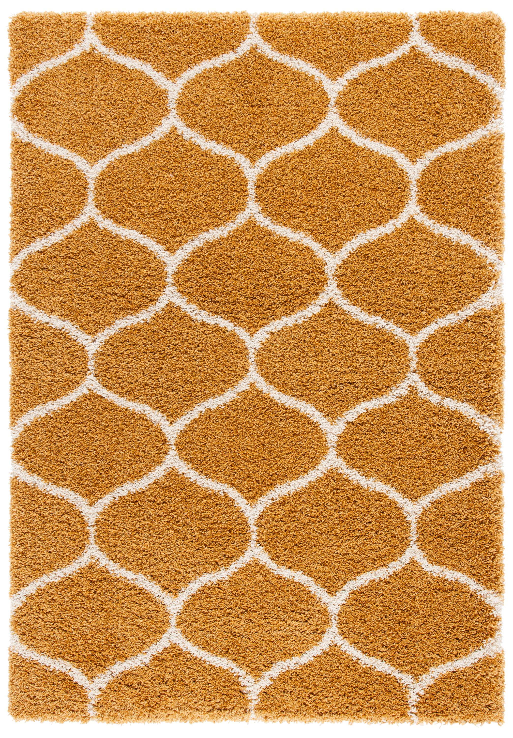 SAFAVIEH Hudson Arline Plush Geometric Shag Area Rug, Gold/Ivory, 8' x 10'