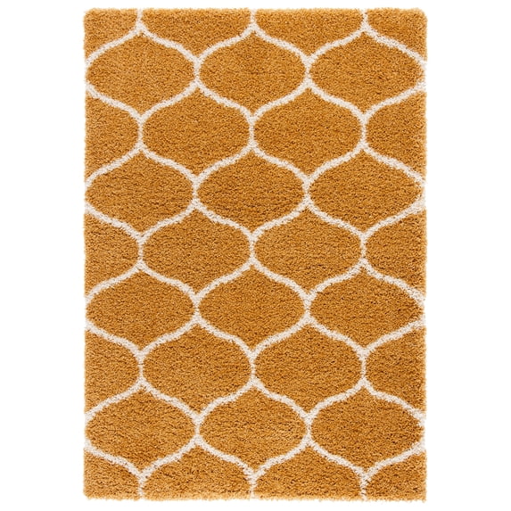 SAFAVIEH Hudson Arline Plush Geometric Shag Area Rug, Gold/Ivory, 8' x 10'