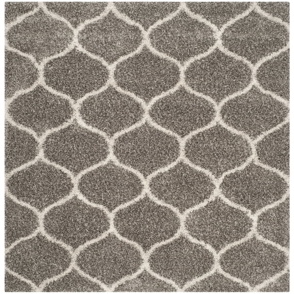 SAFAVIEH Hudson Arline Plush Geometric Shag Area Rug, Grey/Ivory, 11' x 11' Square