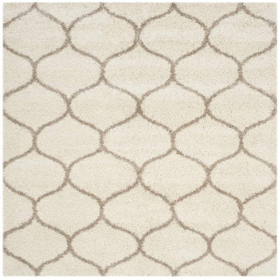 SAFAVIEH Hudson Arline Plush Geometric Shag Area Rug, Ivory/Beige, 3' x 3' Square