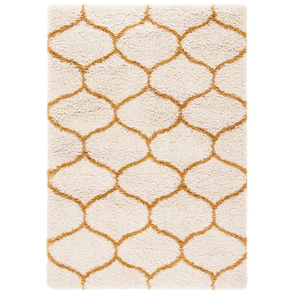 SAFAVIEH Hudson Arline Plush Geometric Shag Area Rug, Ivory/Gold, 8' x 10'