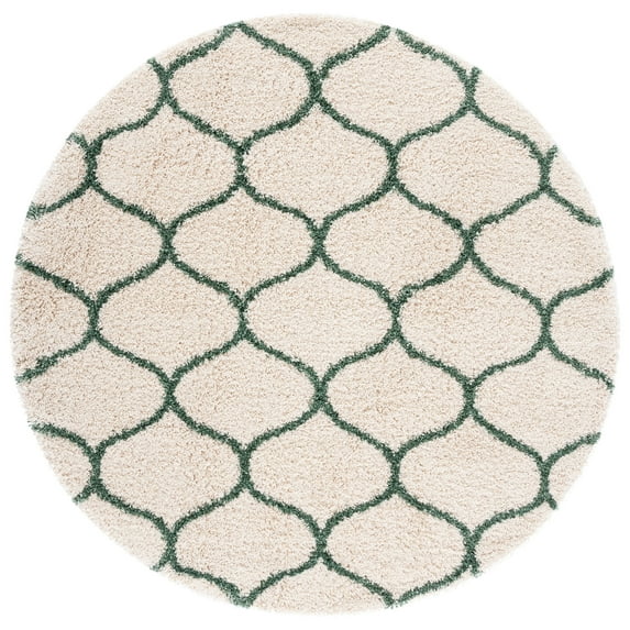 SAFAVIEH Hudson Arline Plush Geometric Shag Area Rug, Ivory/Green, 7' x 7' Round