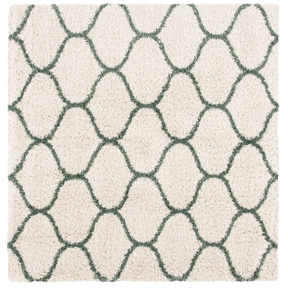 SAFAVIEH Hudson Arline Plush Geometric Shag Area Rug, Ivory/Green, 7' x 7' Square