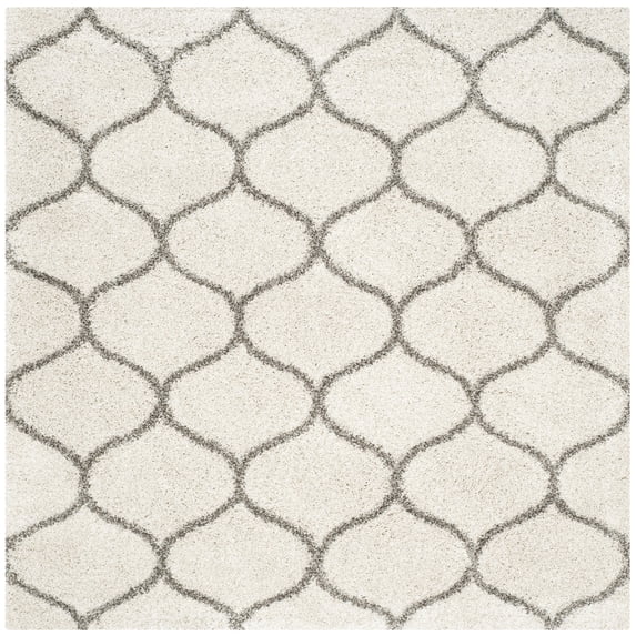 SAFAVIEH Hudson Arline Plush Geometric Shag Area Rug, Ivory/Grey, 3' x 3' Square
