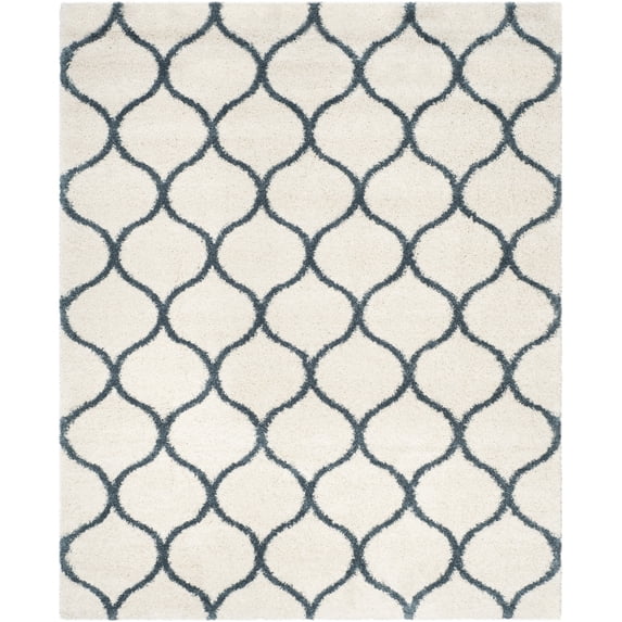 SAFAVIEH Hudson Arline Plush Geometric Shag Area Rug, Ivory/Slate Blue, 10' x 14'