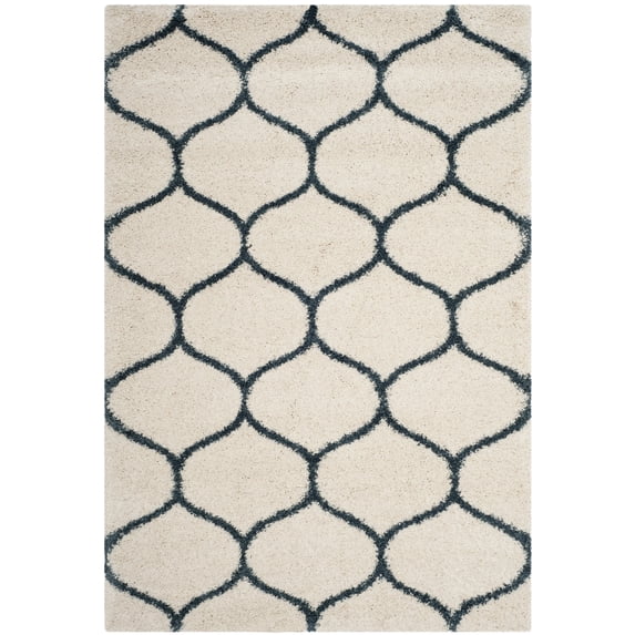 SAFAVIEH Hudson Arline Plush Geometric Shag Area Rug, Ivory/Slate Blue, 2'3" x 3'9"