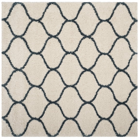 SAFAVIEH Hudson Arline Plush Geometric Shag Area Rug, Ivory/Slate Blue, 3' x 3' Square