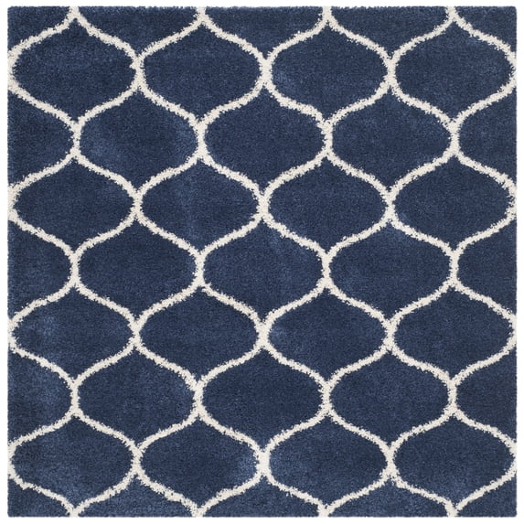 SAFAVIEH Hudson Arline Plush Geometric Shag Area Rug, Navy/Ivory, 3' x 3' Square