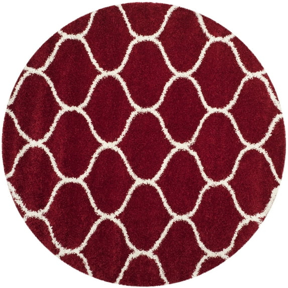 SAFAVIEH Hudson Arline Plush Geometric Shag Area Rug, Red/Ivory, 3' x 3' Round