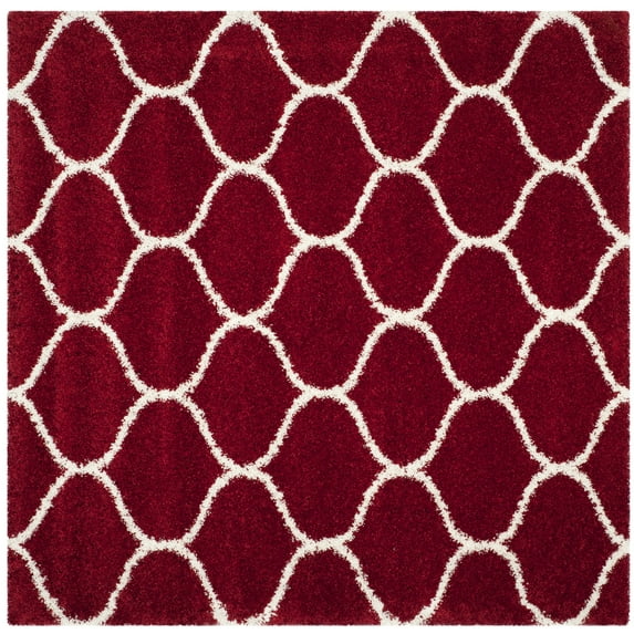 SAFAVIEH Hudson Arline Plush Geometric Shag Area Rug, Red/Ivory, 3' x 3' Square