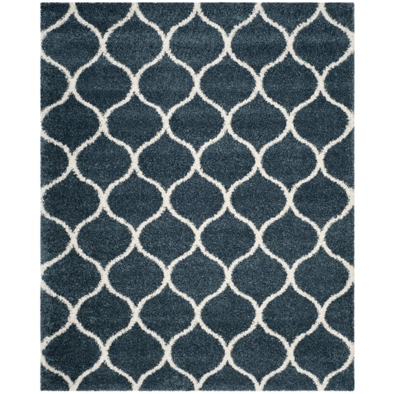 SAFAVIEH Hudson Arline Plush Geometric Shag Area Rug, Slate Blue/Ivory, 10' x 14'
