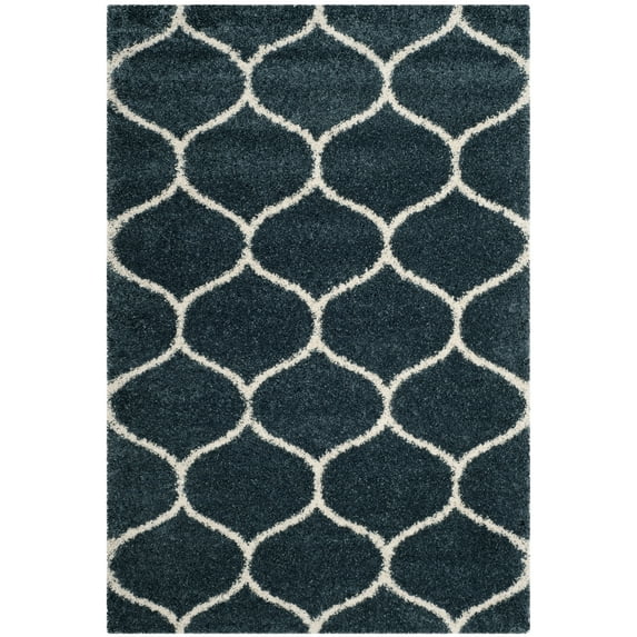 SAFAVIEH Hudson Arline Plush Geometric Shag Area Rug, Slate Blue/Ivory, 2' x 3'
