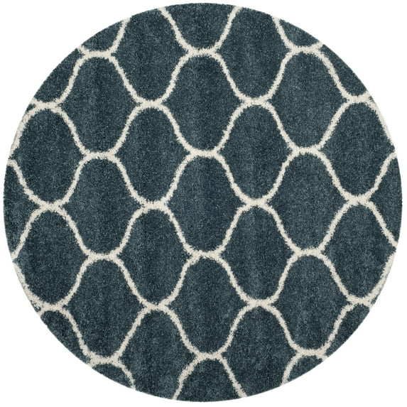 SAFAVIEH Hudson Arline Plush Geometric Shag Area Rug, Slate Blue/Ivory, 9' x 9' Round