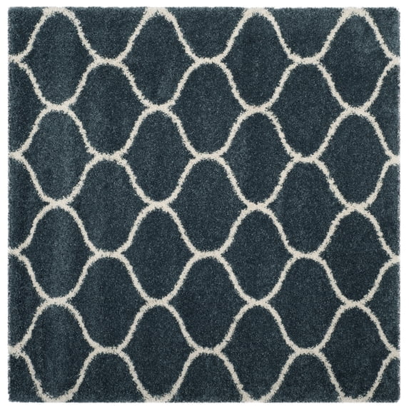 SAFAVIEH Hudson Arline Plush Geometric Shag Area Rug, Slate Blue/Ivory, 9' x 9' Square